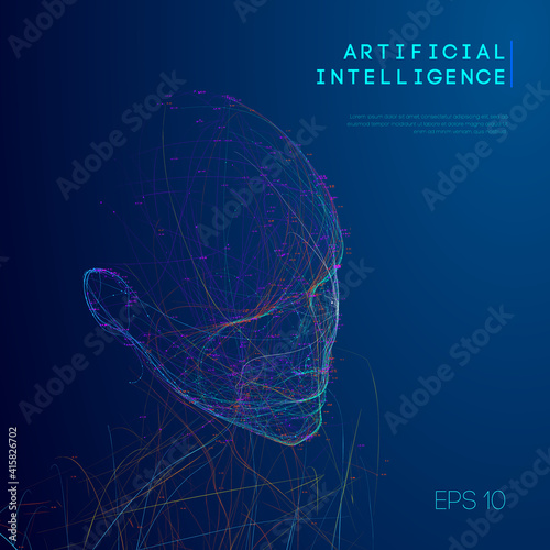 Artificial intelligence abstract technology communication design. Woman head bigdata abstract vector background. Future technology innovation concept.