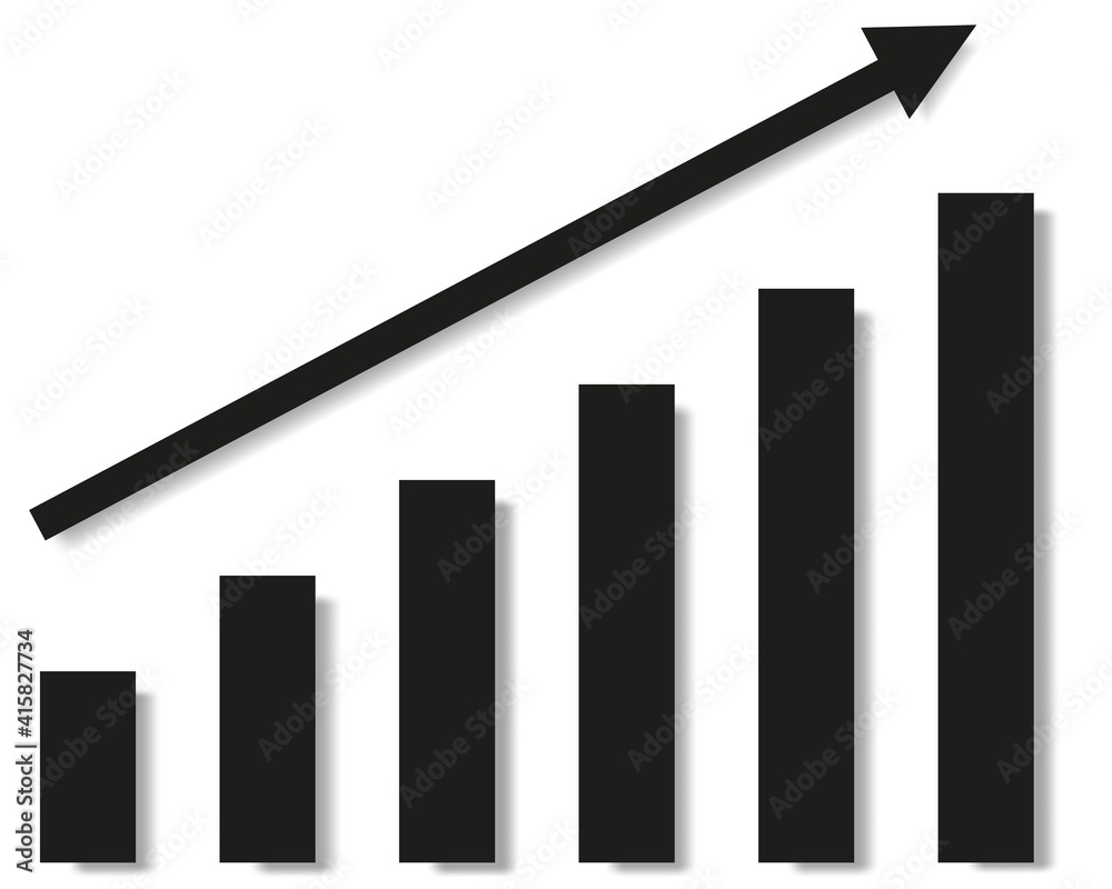 Graph with increase report. Diagram with rise and gain progress. Vector Graph with increase report. Diagram with rise and gain progress. Vector