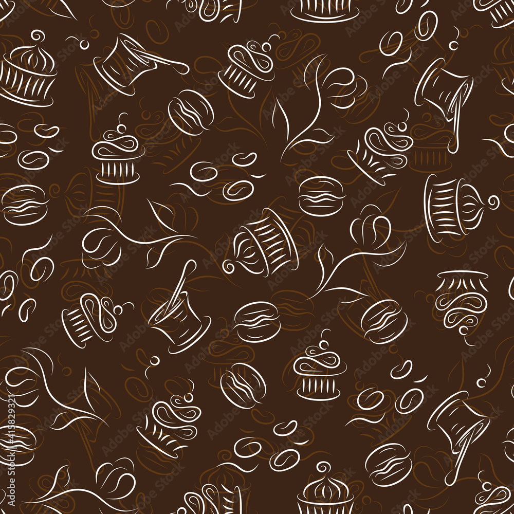 Dessert. Seamless pattern with coffee and sweets. Dessert. Seamless pattern with coffee and sweets.