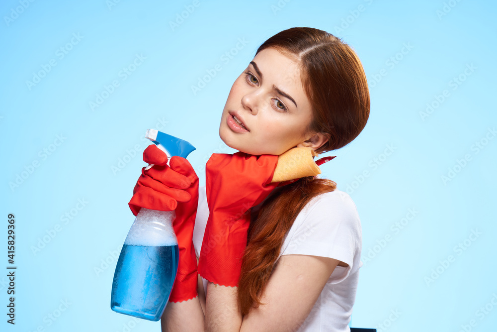 professional cleaning lady service housework blue background professional cleaning lady service housework blue background