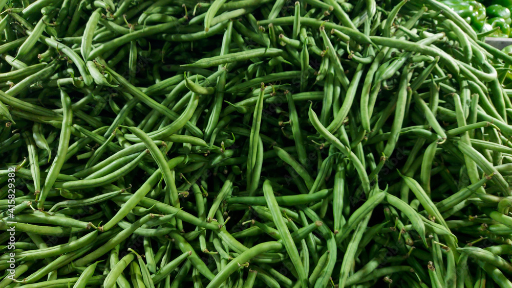 fresh green beans kept in vegetable market fresh green beans kept in vegetable market