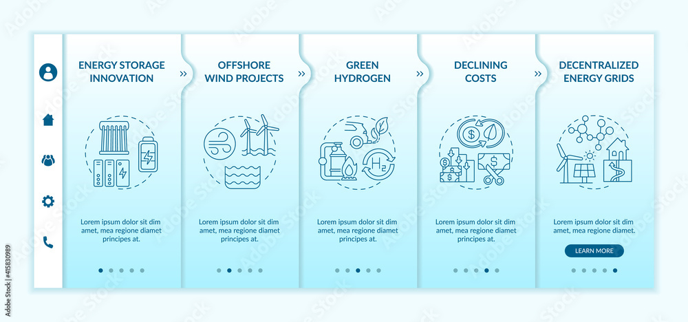 Greenhouse gas emissions vector infographic template. Offshore wind energy presentation design elements. Data visualization with 5 steps. Process timeline chart. Workflow layout with linear icons