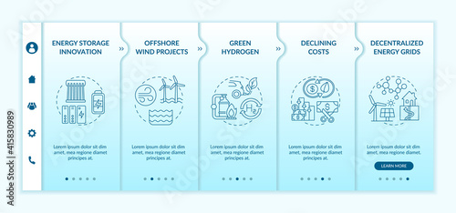Greenhouse gas emissions vector infographic template. Offshore wind energy presentation design elements. Data visualization with 5 steps. Process timeline chart. Workflow layout with linear icons