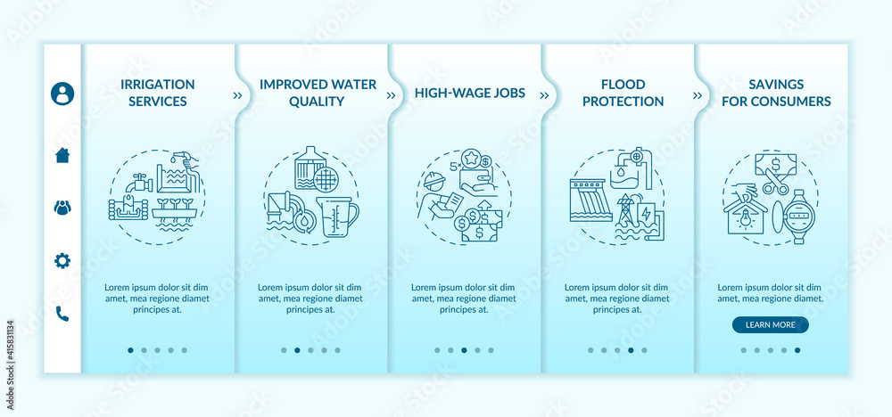 Improve project of energy vector infographic template. Generator of electricity presentation design elements. Data visualization with 5 steps. Process timeline chart. Workflow layout with linear icons