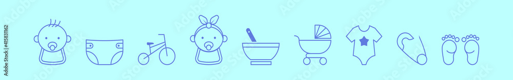 set of baby element cartoon icon design template with various models. vector illustration isolated on blue background set of baby element cartoon icon design template with various models. vector illustration isolated on blue background