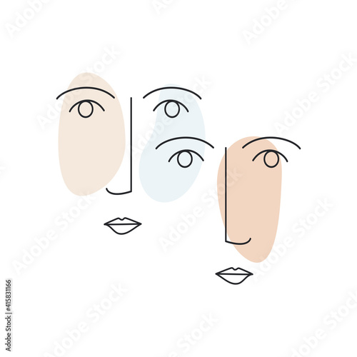 One line woman drawing face. Minimalism art. Female contour portrait. Line vector illustration isolated on white background