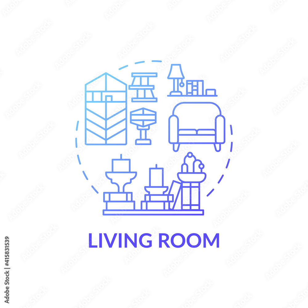 Keeping room blue gradient concept icon. Tidying and decluttering idea thin line illustration. Place for relax and spend time. Rearrangement of furniture. Vector isolated outline RGB color drawing