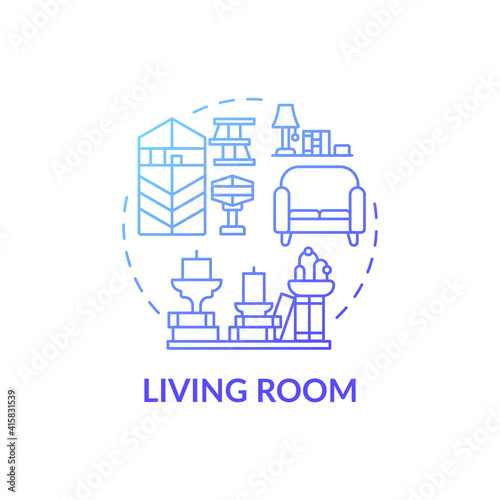 Keeping room blue gradient concept icon. Tidying and decluttering idea thin line illustration. Place for relax and spend time. Rearrangement of furniture. Vector isolated outline RGB color drawing