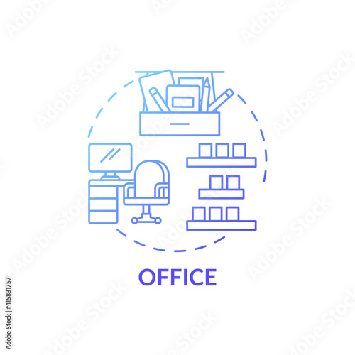 Decluttering in office blue gradient concept icon. Tidying agency idea thin line illustration. Regular cleaning-out. Keeping premises clean and tidy. Vector isolated outline RGB color drawing