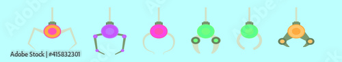 set of claw picker cartoon icon design template with various models. vector illustration isolated on blue background