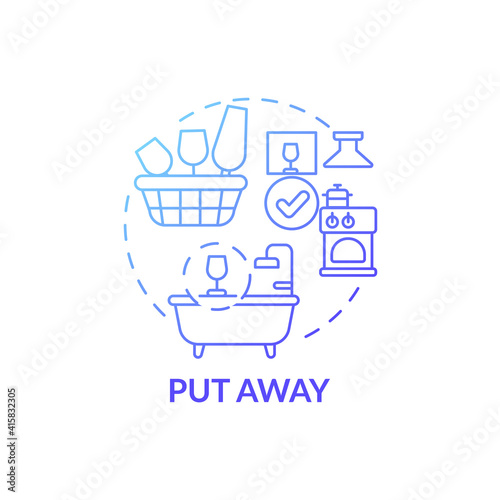 Putting away blue gradient concept icon. Using cases for things idea thin line illustration. Propering storage space. Decluttering of home. Vector isolated outline RGB color drawing