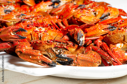  velvet crab  necora cooked , sellfish seafood background photo