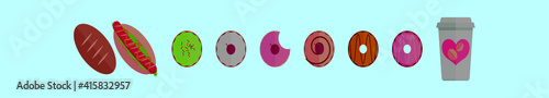 set of coffee and donuts cartoon icon design template with various models. vector illustration isolated on blue background