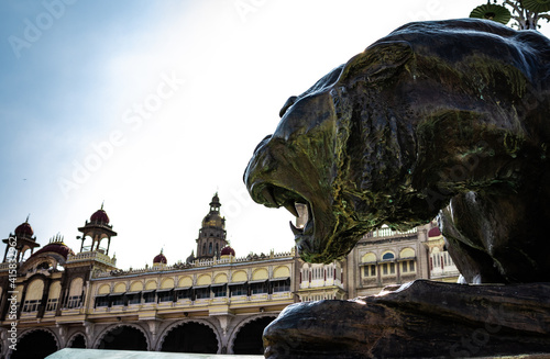 tiger statue with bright sky in background
