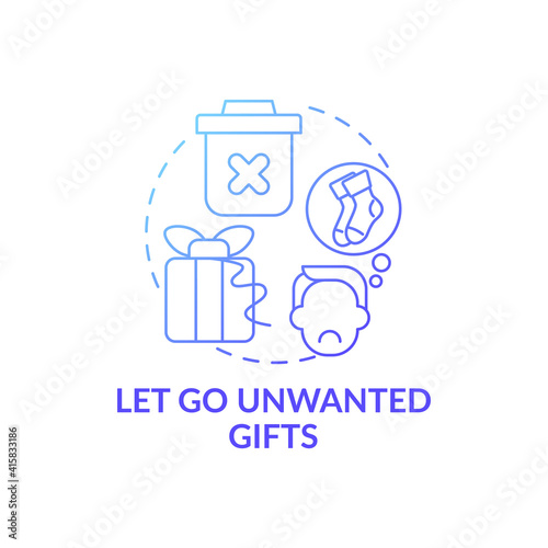 Let go unwanted presents blue gradient concept icon. Cleaning and minimize trash in house idea thin line illustration. Joy of belonging things. Vector isolated outline RGB color drawing