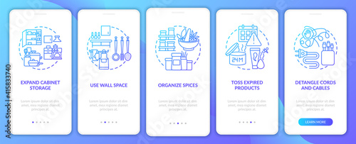 Decluttering tips onboarding mobile app page screen with concepts. Detangle cords and cables walkthrough 5 steps graphic instructions. UI vector template with RGB color illustrations