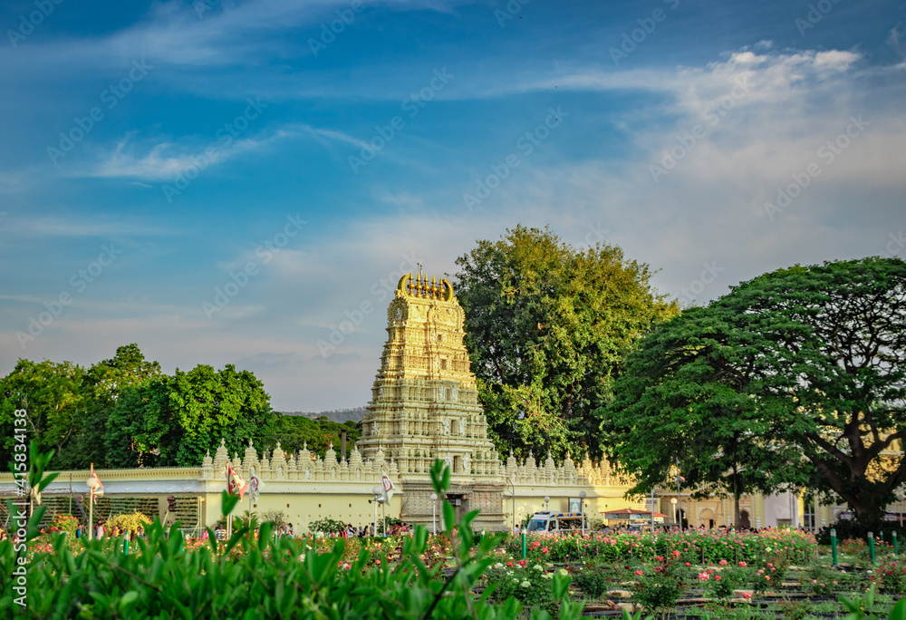 south indian temple entrance gate with blue sky background Stock Photo