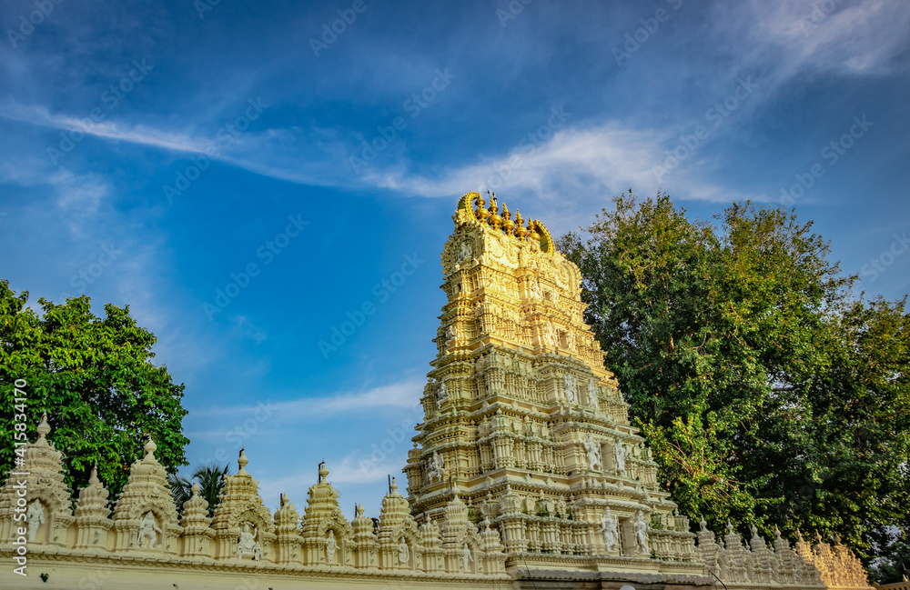 south indian temple entrance gate with blue sky background Stock Photo