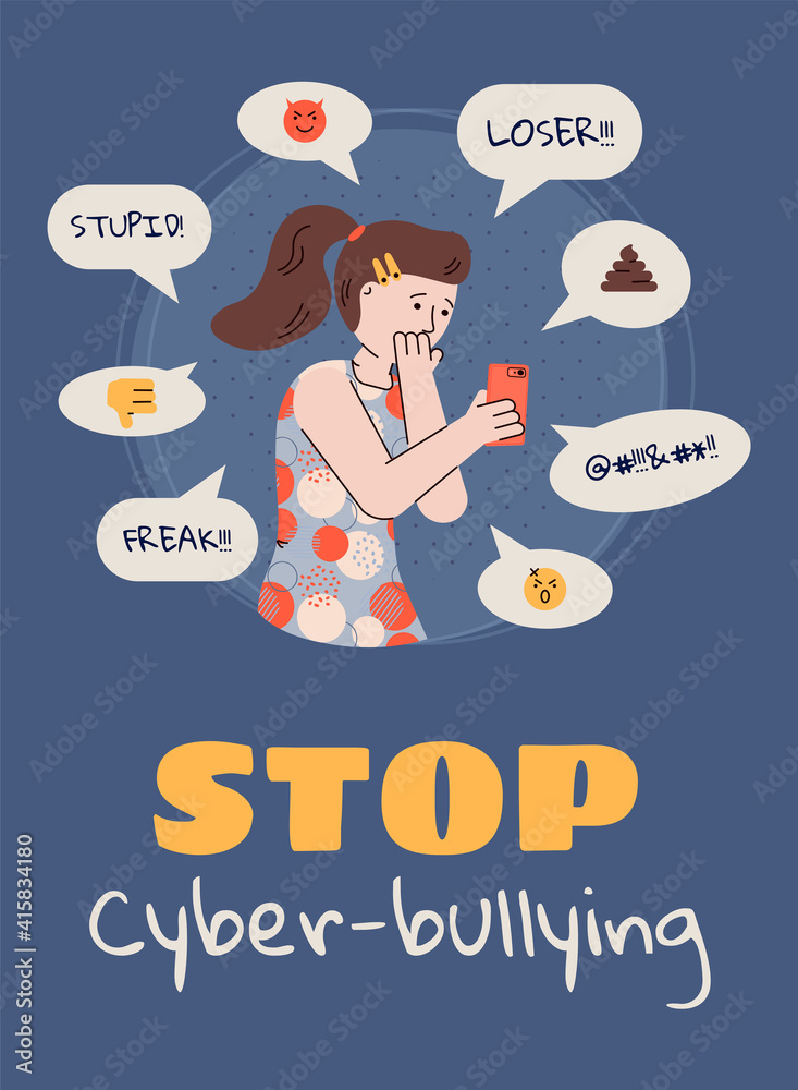 Stop Cyberbullying Sad Girl Reading Bully Texts On Social Media App Stop Cyberbullying Sad Girl Reading Bully Texts On Social Media App