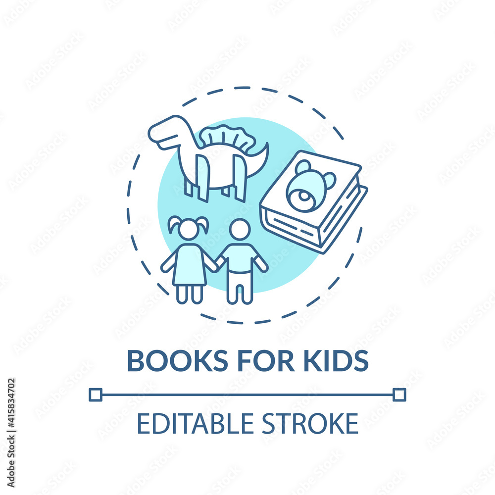 Books for kids concept icon. Online library category idea thin line illustration. New technologies. Available literature. Vector isolated outline RGB color drawing. Editable stroke Books for kids concept icon. Online library category idea thin line illustration. New technologies. Available literature. Vector isolated outline RGB color drawing. Editable stroke