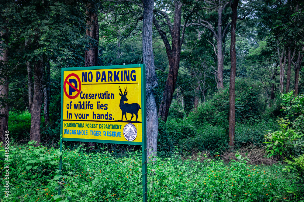 cautionary animal safety sign board at tiger reserve cautionary animal safety sign board at tiger reserve