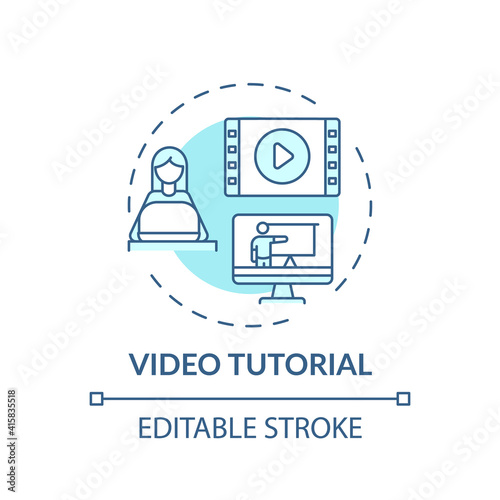 Video tutorial concept icon. Online library helpline idea thin line illustration. Help in gaining access to information. Digital Library. Vector isolated outline RGB color drawing. Editable stroke