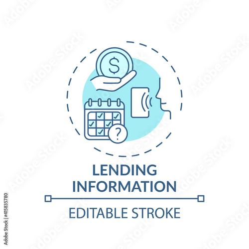 Lending information concept icon. Online library helpline idea thin line illustration. Finding information you need. Digital Library. Vector isolated outline RGB color drawing. Editable stroke