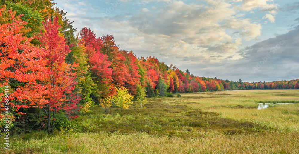 Vivid autumn colors in the Michigan Upper Peninsula near Ironwood -  scenic drive on US Highway 2,