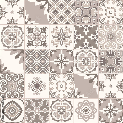 ornate portuguese decorative tiles azulejos. Seamless pattern. Vector