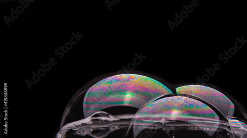 Soap bubbles with abstract pattern, close-up, macro photo, texture, pattern, copy space