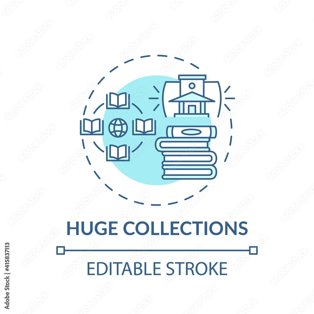 Huge collection concept icon. Online library benefits idea thin line illustration. Free information access. New technologies. Vector isolated outline RGB color drawing. Editable stroke