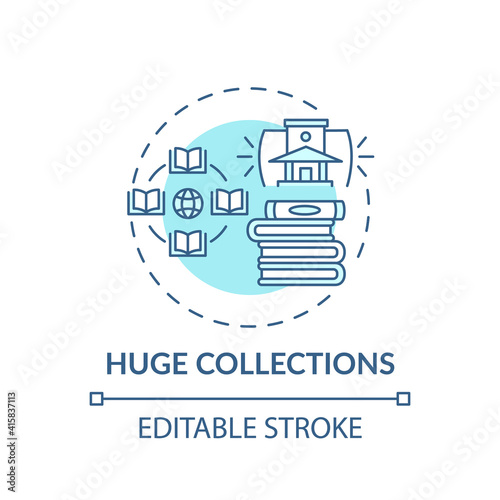Huge collection concept icon. Online library benefits idea thin line illustration. Free information access. New technologies. Vector isolated outline RGB color drawing. Editable stroke
