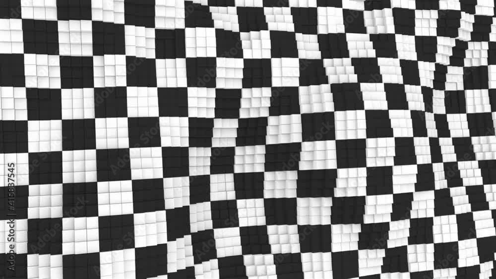 Realistic looping 3D animation of the checkered race flag made of moving cubes as background rendered in UHD Realistic looping 3D animation of the checkered race flag made of moving cubes as background rendered in UHD