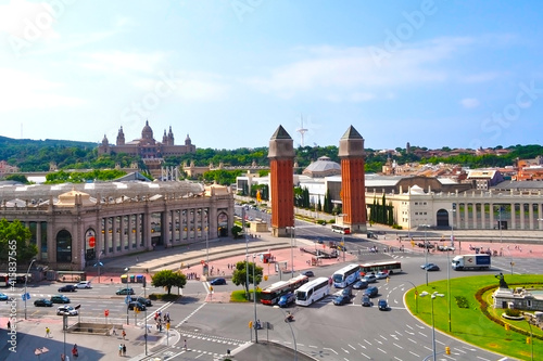 Spain square and Montjuic hill in Barcelona, Spain