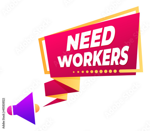 Banner Join our team. Search for employees. Vacancy, agitation for work. Loudspeaker with text. Hiring an employee. Advertising offers, announcements on social networks