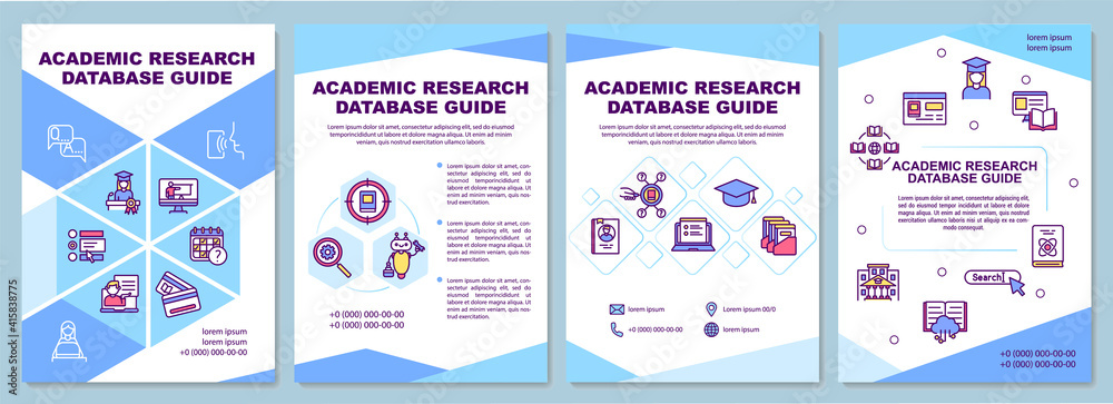 Academic research database guide brochure template. Flyer, booklet, leaflet print, cover design with linear icons. Vector layouts for magazines, annual reports, advertising posters