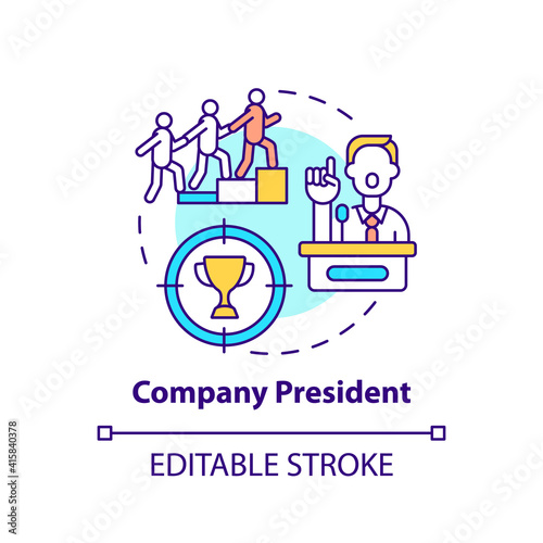 Company president concept icon. Company top management jobs. Leader of company executive group. Businessman idea thin line illustration. Vector isolated outline RGB color drawing. Editable stroke
