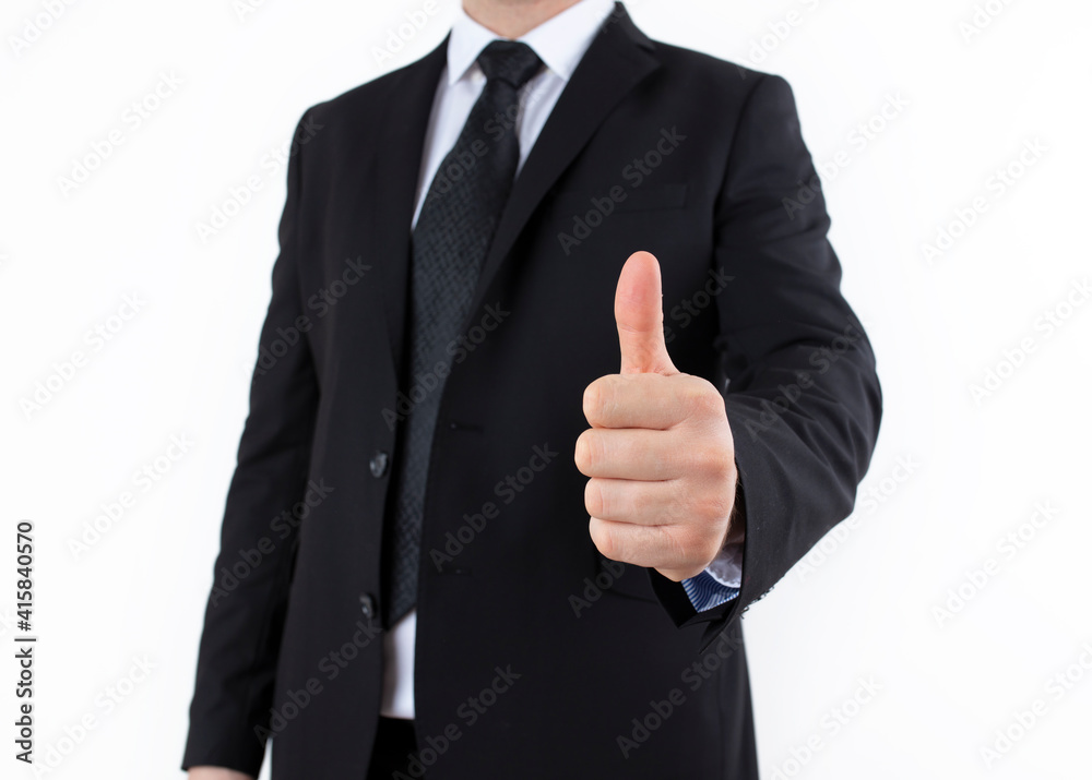 young businessman showing an okay sign isolated on white background.