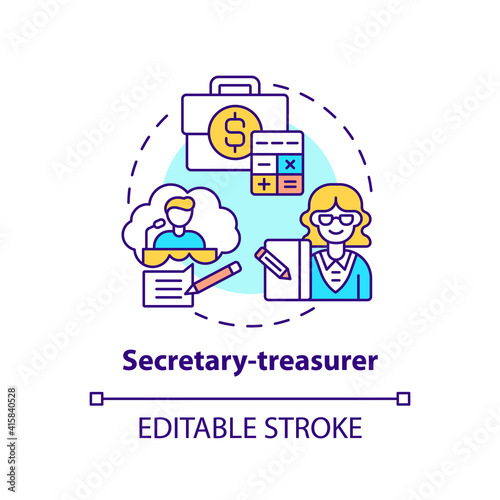 Secretary treasurer concept icon. Company top management jobs. Controlling all financial activities. Budget idea thin line illustration. Vector isolated outline RGB color drawing. Editable stroke