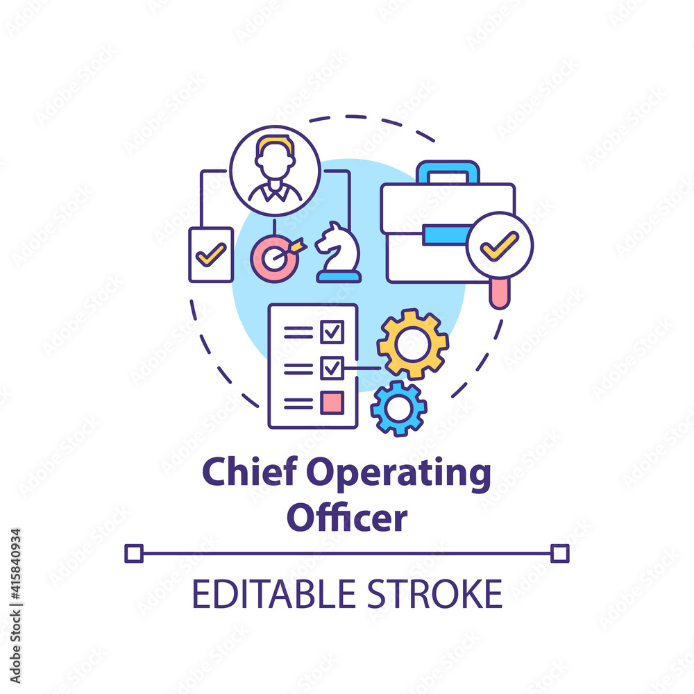 Chief operating officer concept icon. Top management positions. Check administrative functions of business. Work idea thin line illustration. Vector isolated outline RGB color drawing. Editable stroke