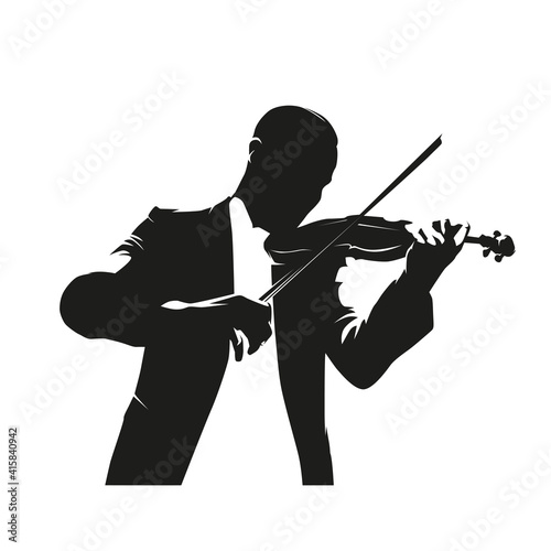 Violin player, isolated vector illustration. Front view. Ink drawing