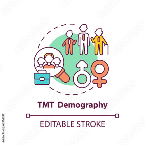 Tmt demography concept icon. Top management team analysis criteria. Range of people age. Organization idea thin line illustration. Vector isolated outline RGB color drawing. Editable stroke