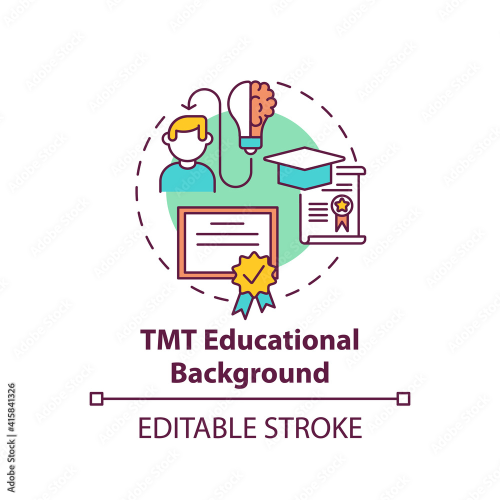 Tmt educational background concept icon. Top management team analysis criteria. Different place of study. Work idea thin line illustration. Vector isolated outline RGB color drawing. Editable stroke
