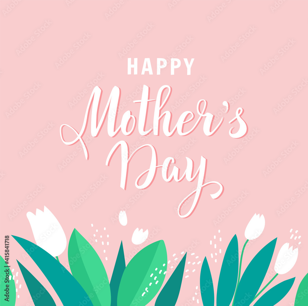 Happy Mother's day banner design template with hand-drawn lettering and  floral elements on pink background. - Vector illustration Stock Vector |  Adobe Stock