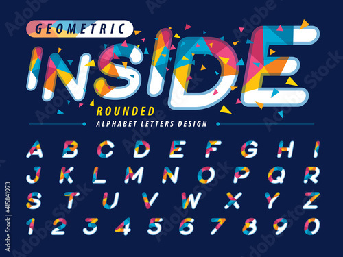 Modern Colorful Triangle Fonts, Rounded style alphabet letters set
