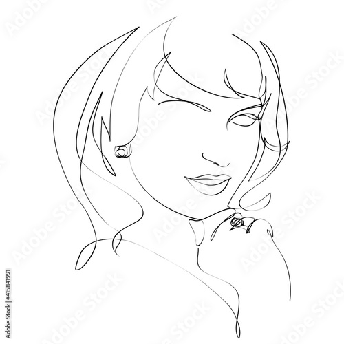 Abstract female face drawing with lines, quick sketch, fashion concept, woman beauty minimalist, vector illustration for t-shirt, print design, covers, web