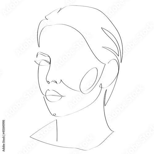 Abstract female face drawing with lines, quick sketch, fashion concept, woman beauty minimalist, vector illustration for t-shirt, print design, covers, web