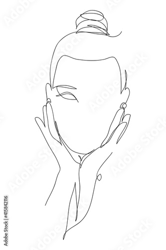 Woman beauty. Abstract female portrait, continuous line style. Minimalist fashion design, quick sketch, vector illustration for t-shirt, prints, covers, posters, logo, tattoo