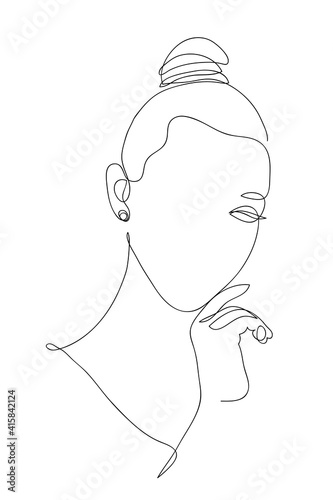 Woman beauty. Abstract female portrait, continuous line style. Minimalist fashion design, quick sketch, vector illustration for t-shirt, prints, covers, posters, logo, tattoo