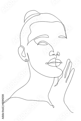 Woman beauty. Abstract female portrait, continuous line style. Minimalist fashion design, quick sketch, vector illustration for t-shirt, prints, covers, posters, logo, tattoo